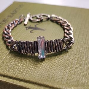 Silver Tone Brutalist Nugget Link Bracelet Baguette-cut Crystal